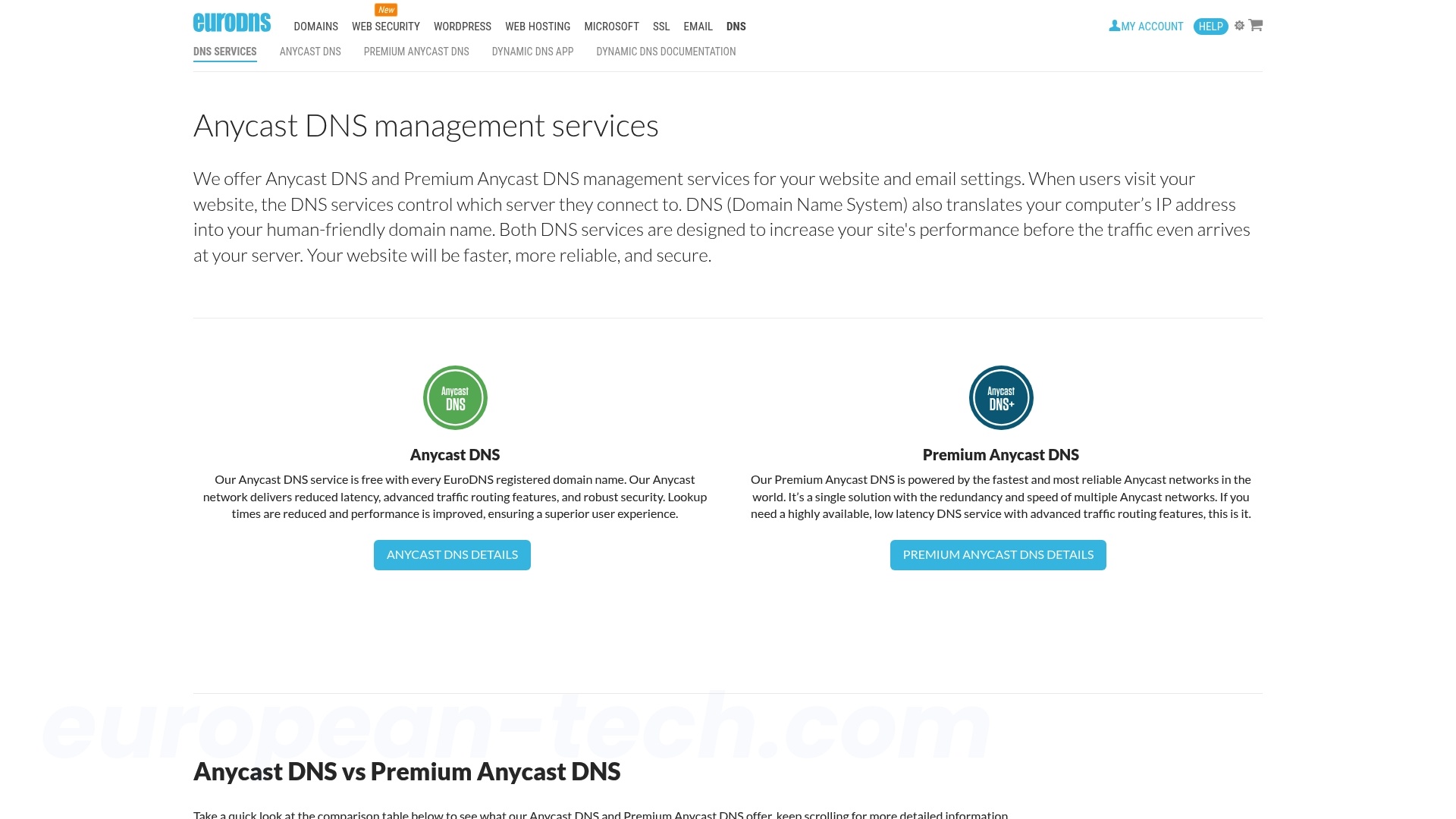 Screenshot of EuroDNS DNS
