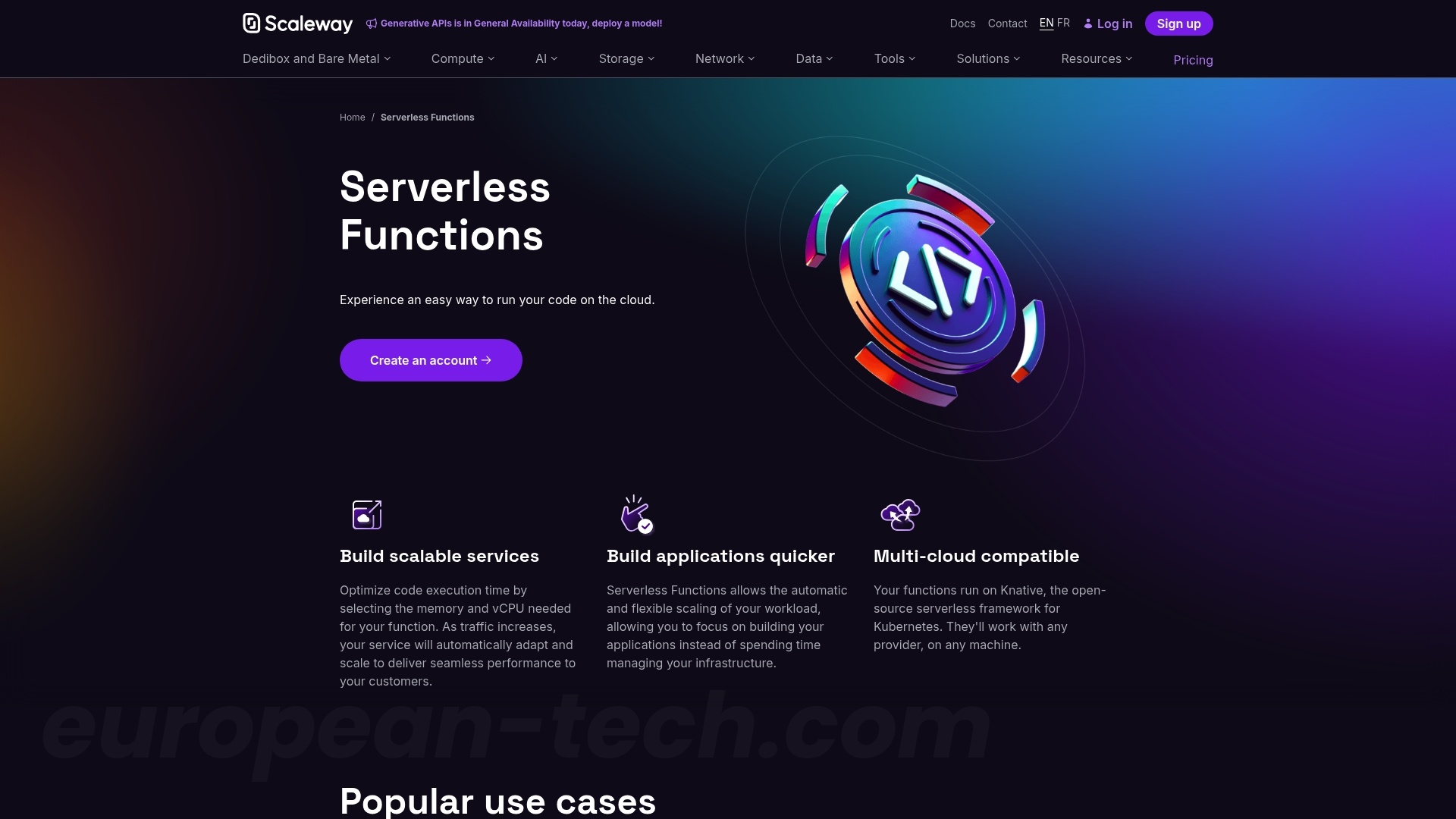 Screenshot of Scaleway Serverless Functions