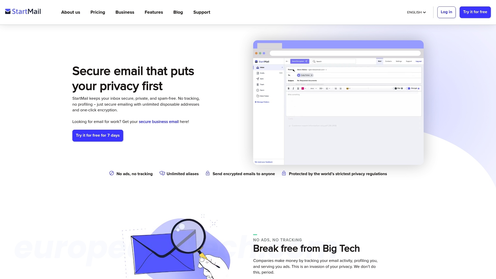 Screenshot of StartMail